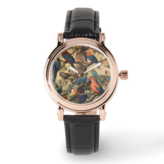 Vintage botaniska scenfärgade morötter i träd armbandsur (Framsida)