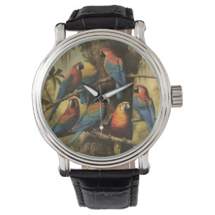 Vintage botaniska scenfärgade morötter i träd armbandsur