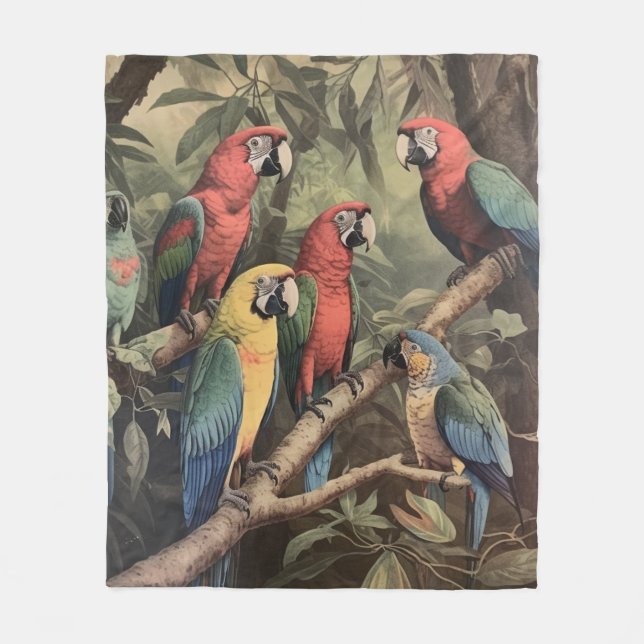 Vintage botaniska scenfärgade morötter i träd fleecefilt (Framsidan)