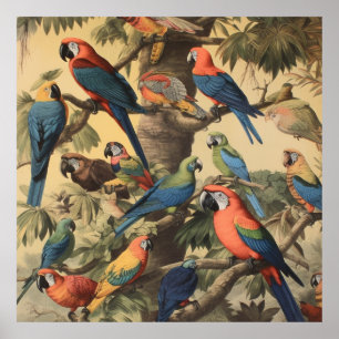Vintage botaniska scenfärgade morötter i träd poster