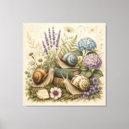 Vintage botaniska sniglar natur duk väggkonst canvastryck