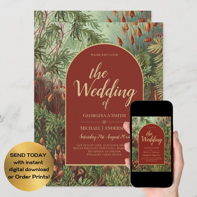 Vintage Botaniska Terracotta Blommigtar Arch BRÖLL Inbjudningar (Skapare uppladdad)