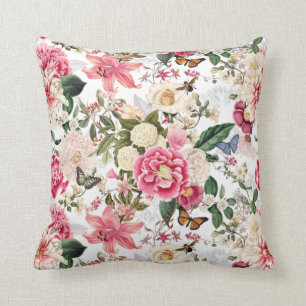 Vintage Botaniska trädgårdsblommor Mönster Kudde
