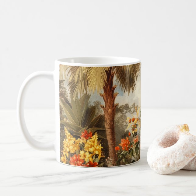 Vintage Botaniska Tropiska Palmer Kaffemugg (Med munk)
