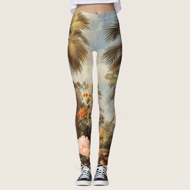 Vintage botaniska tropiska palmer leggings (Framsida)