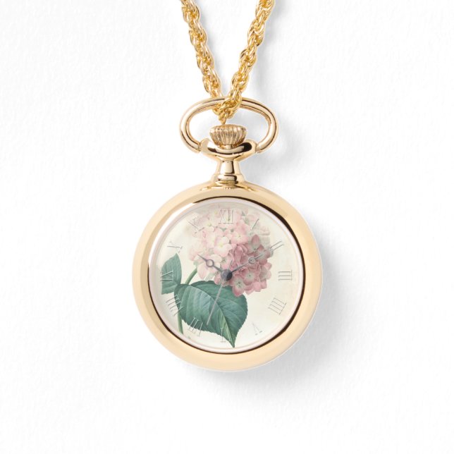 Vintage Botaniska vattenfärger Hydrangea W Armbandsur (Framsida)