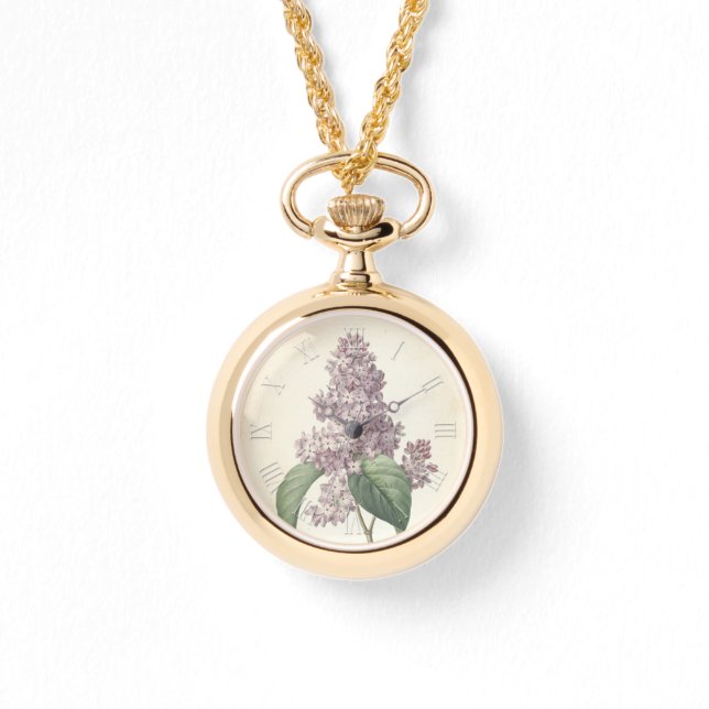 Vintage Botaniska vattenfärger Lilac W Armbandsur (Framsida)