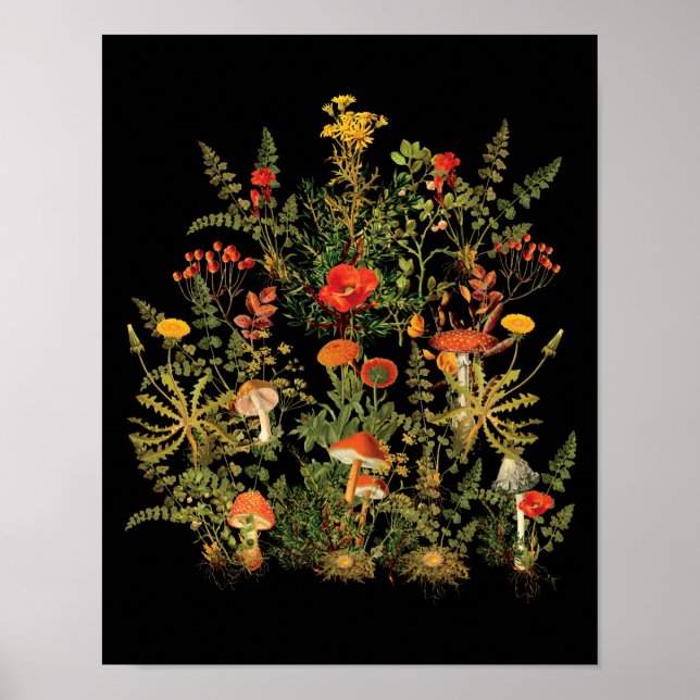 Vintage Botaniska vilda blommor Svampar Fall Poster (Framsidan)