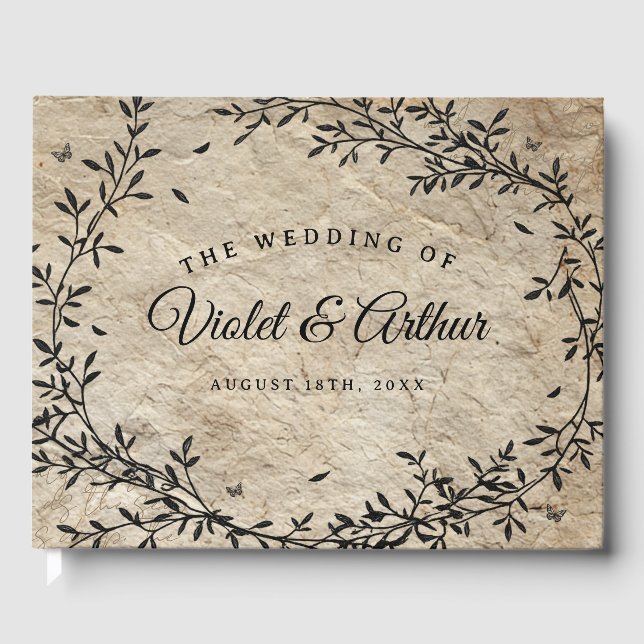 Vintage Botaniskt andetag Bröllop Gästböcker (Framsida)