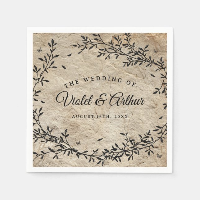 Vintage Botaniskt andetag Bröllop Pappersservett (Framsidan)