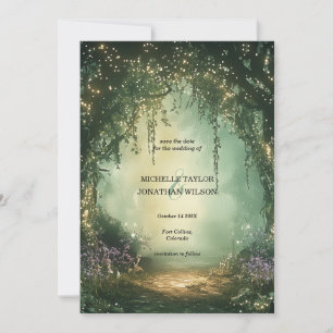 Vintage Botaniskt ändringsskog Spara datum Inbjudningar
