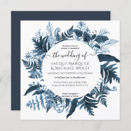 Vintage Botaniskt blågrönt vattenfärgat andningssk Inbjudningar