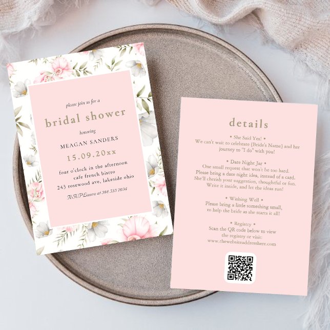 Vintage Botaniskt Blommigt Rosa ros Möhippa Inbjudningar (Vintage Botanical Floral Pink Roses Bridal Shower Invitation)