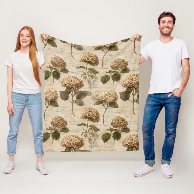 Vintage Botaniskt Blommönster (1) Fleecefilt (På plats)