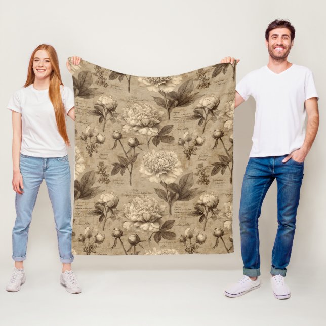 Vintage botaniskt blommönster (2) fleecefilt (På plats)