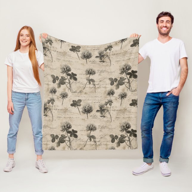 Vintage Botaniskt Blommönster (3) Fleecefilt (På plats)