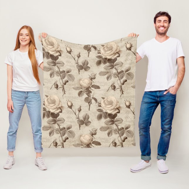 Vintage botaniskt blommönster (5) fleecefilt (På plats)