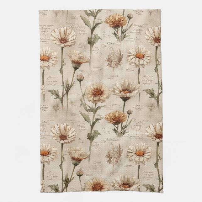 Vintage Botaniskt Blommönster (8) Kökshandduk (Vertikal)