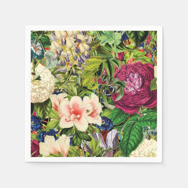 Vintage Botaniskt Blommönster Pappersservett (Framsidan)