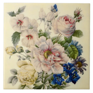 Vintage Botaniskt Bouquet av blandade blommor Kakelplatta