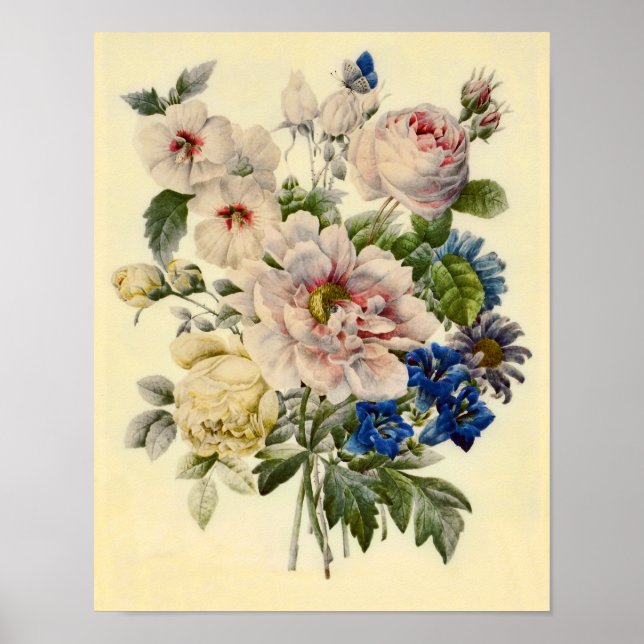 Vintage Botaniskt Bouquet av blandade blommor Poster (Framsidan)