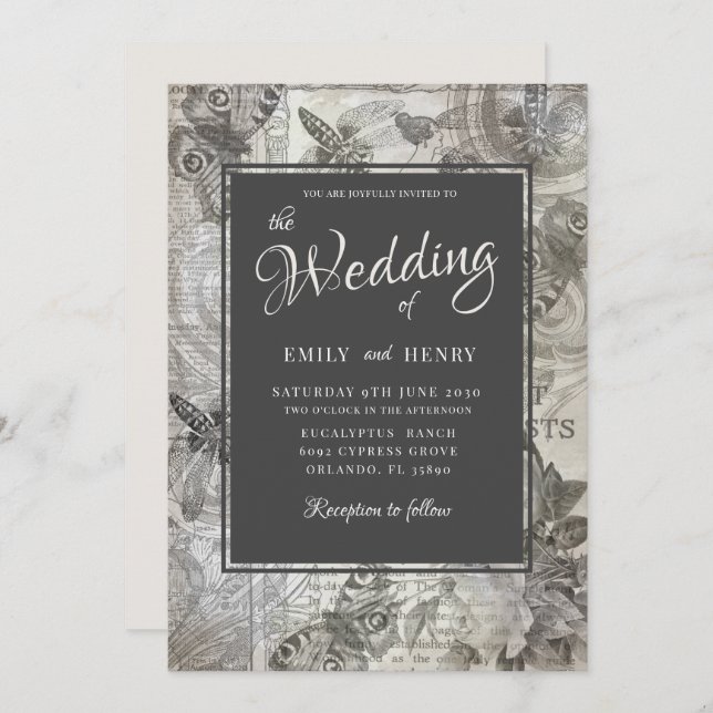 Vintage Botaniskt Bröllop Inbjudningar (Fram/baksida)