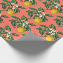 Vintage Botaniskt citronfrukt Blommar Orange Red Presentpapper