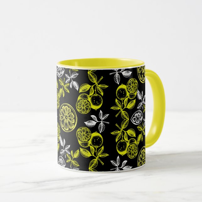 Vintage Botaniskt citrus Lemon Print Mugg (Framsida höger)