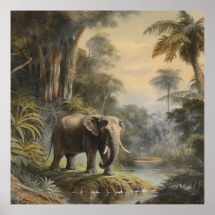 Vintage botaniskt fenomen elefant efter djungelflo poster