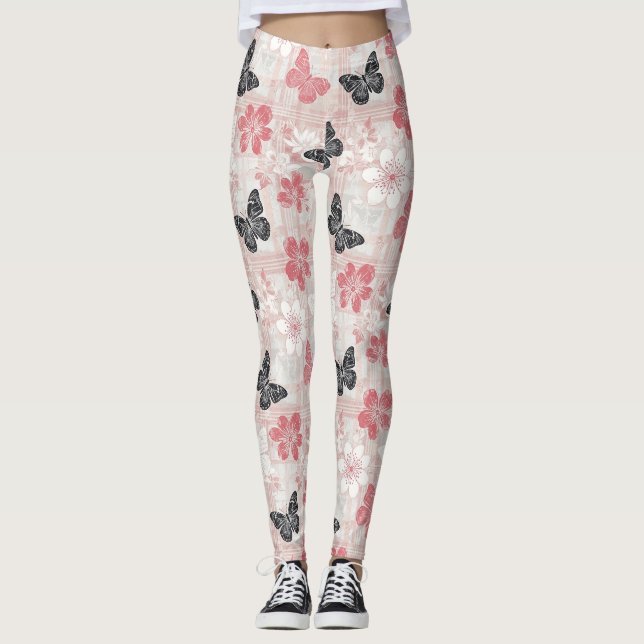 Vintage botaniskt fjärilstoile-mönster (3) leggings (Framsida)