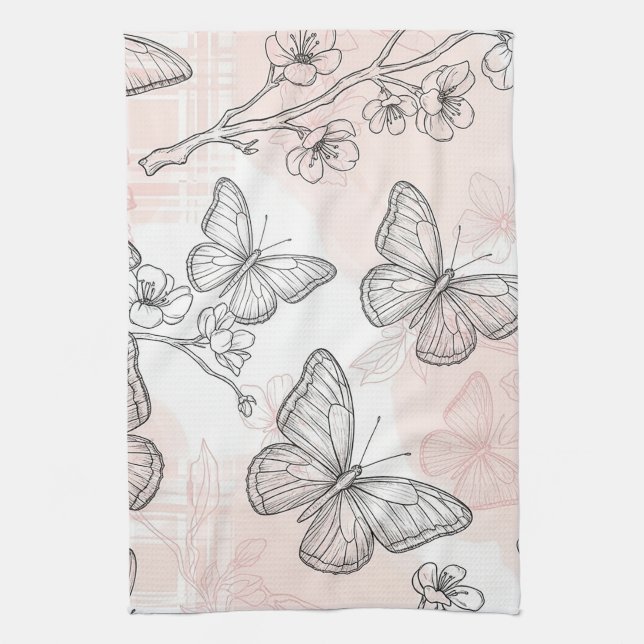 Vintage botaniskt fjärilstoile-mönster (6) kökshandduk (Vertikal)