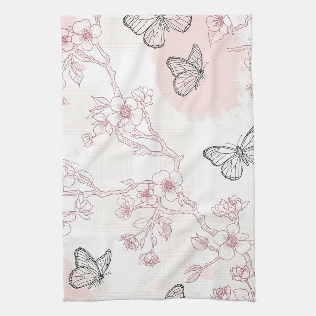 Vintage botaniskt fjärilstoile-mönster (8) kökshandduk (Vertikal)