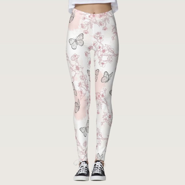 Vintage botaniskt fjärilstoile-mönster (8) leggings (Framsida)