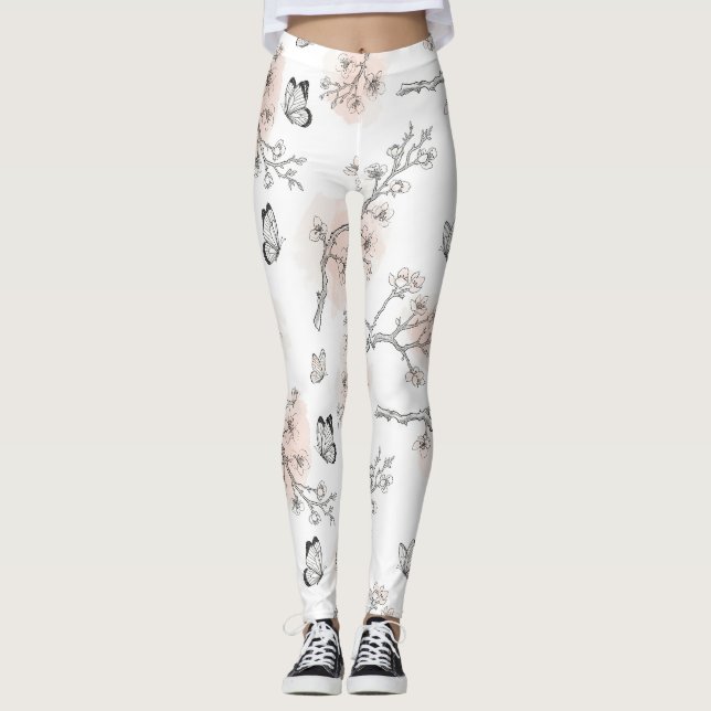 Vintage botaniskt fjärilstoile-mönster (9) leggings (Framsida)