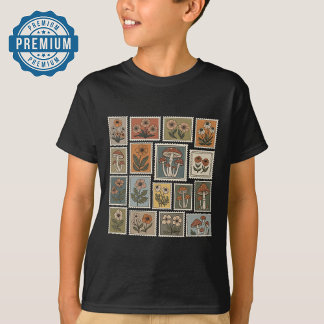 Vintage Botaniskt Frimärke med blommor och champin T Shirt