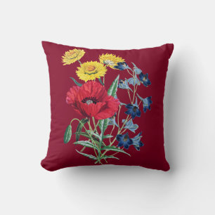 Vintage Botaniskt Fylld Bukett Med Vilda Blommor B Kudde