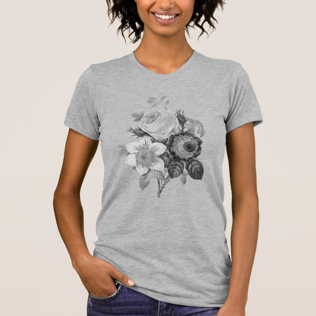 Vintage botaniskt grått t shirt (Framsida)