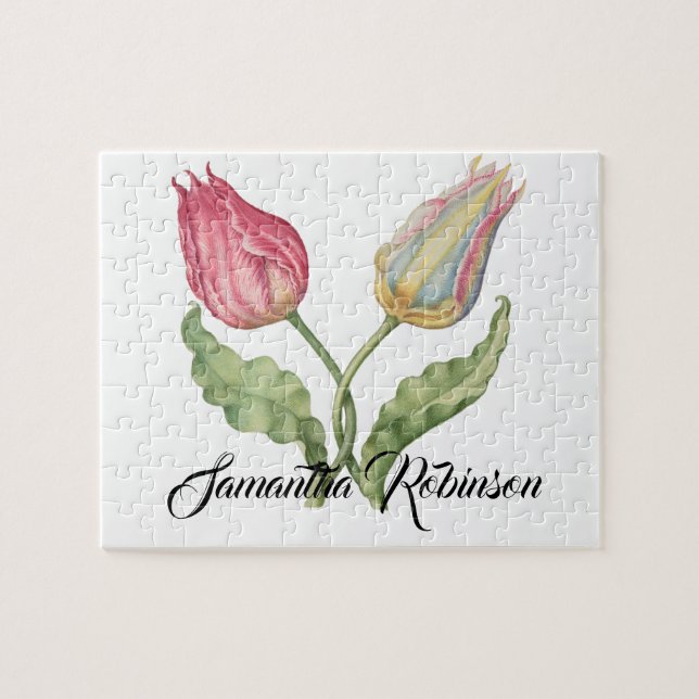 Vintage botaniskt illustrationsblomma Tulip Pussel (Horisontell)