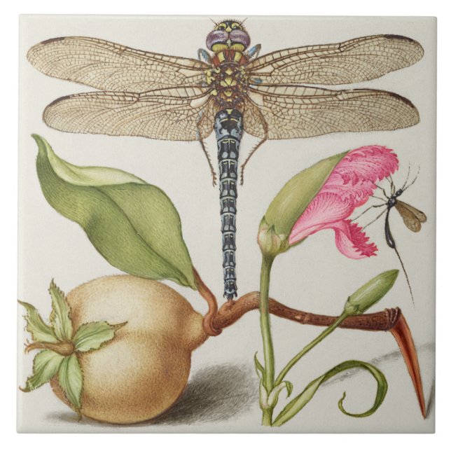 Vintage Botaniskt keramiskt plattstål Kakelplatta (Framsidan)