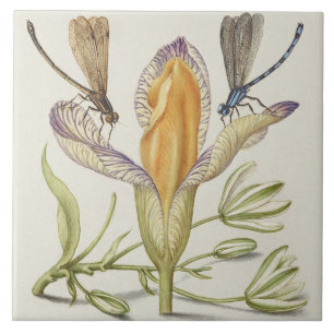 Vintage Botaniskt keramiskt plattstål Kakelplatta