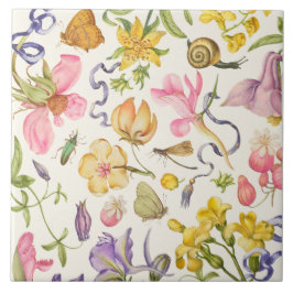 Vintage Botaniskt keramiskt plattstål Kakelplatta