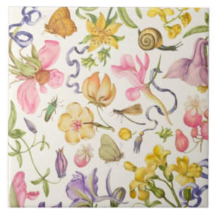 Vintage Botaniskt keramiskt plattstål Kakelplatta