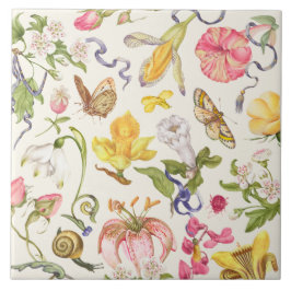 Vintage Botaniskt keramiskt plattstål Kakelplatta