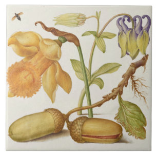 Vintage Botaniskt keramiskt plattstål Kakelplatta