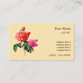 Vintage botaniskt konstrött, rosa ros blommor visitkort