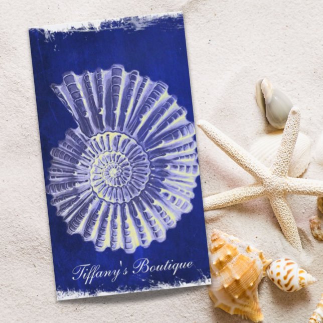 vintage botaniskt kustblått Vitt årstidsgräns Visitkort (vintage botanical Coastal Blue White seashell Business Card)