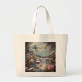 vintage botaniskt målarflamingosanpassade jumbo tygkasse