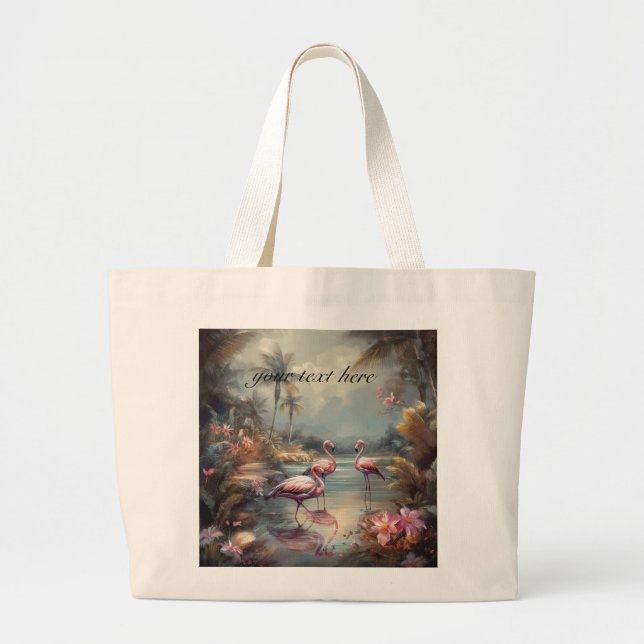 vintage botaniskt målarflamingosanpassade jumbo tygkasse (Framsidan)