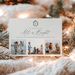 Vintage Botaniskt monogram 3-fotokort Helgdag Julkort