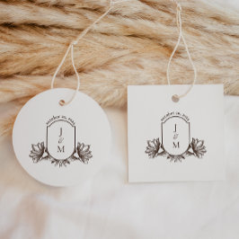 Vintage Botaniskt monogram Vapensköld Classic Roun Gåvor Etiketter